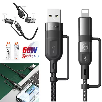 $13.99 • Buy PD 60W Multi USB C QC Fast Charging Cable 4 In 1 USB C/USB A To USB C To IPhone