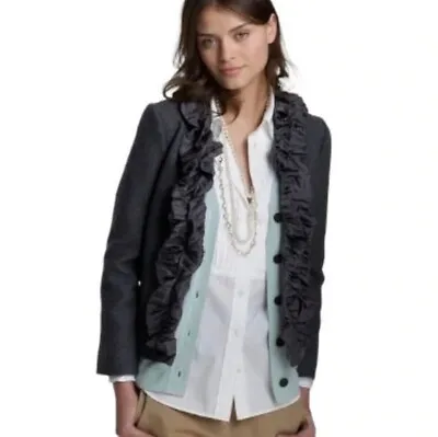 J. Crew Size 10 Wool Chimera Jacket Blazer Silk Ruffle Heather Charcoal Gray • $28.58