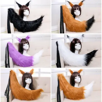 $33.51 • Buy Deluxe Faux Fur Fox Tail Ears Costume Set Cosplay Party Furry Wolf