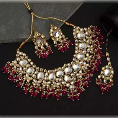 Indian Bollywood Gold Plated Kundan Choker Bridal Necklace Earrings Jewelry Set • $30.59