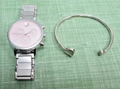 NOB! Movado FACE Watch PINK  38 Mm Chronograph Face With Silver Bracelet Woman • $279.98