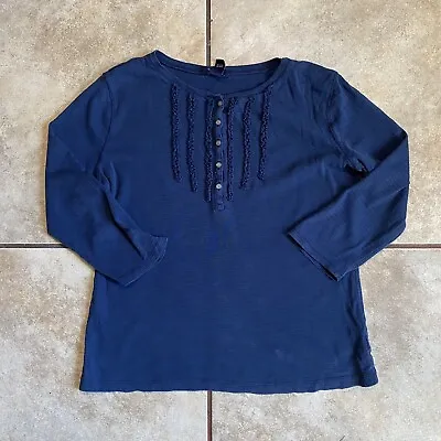 Chaps Women’s Henley Button Up 3/4 Sleeve Blue Knit Shirt Size Medium Ruffles • $9.99