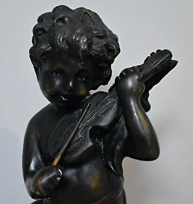 Moreau Bronze Cherub Putti Playing A Fiddle Violin Figure Sculpture • $205.15