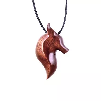 Red Fox Necklace Wooden Animal Pendant Hand-Carved Wood Jewelry For Men Women • $31.95