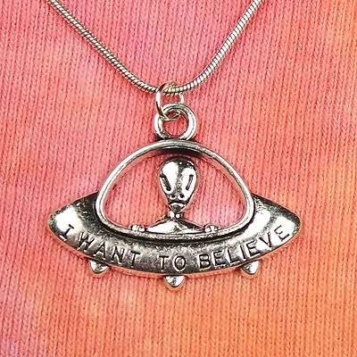 UFO Necklace I Want To Believ X-Files TV Alien Spaceship Charm Pendant Gift • $12