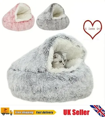 Pet Dog Cat Bed Round Plush Kitten Warm Sleeping Nest Bed Cat Igloo Cave House • £17.59