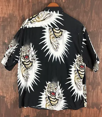 Montello Black Rayon 100 Tigers Hawaiian Aloha Shirt Avanti Spooner Kahala Luau • $64
