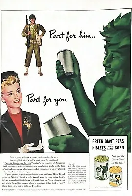 1943 Green Giant Peas Corn Vintage Print Ad WWII Rationing Soldier Part For Him  • $8.99