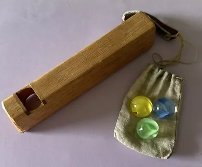 Vintage Unique Handmade Wood Glass Marble Kaleidoscope With 3 Marbles 6.5” • $29.99