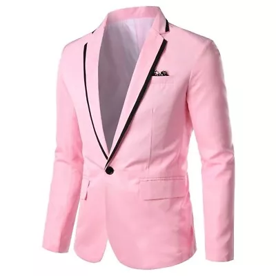 Men's Lapel Blazer Office Work Formal Suit Coat One Button Dress Jacket Business • $23.25