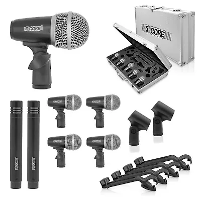 5Core 7 Pieces Drum Mic Kit W/ Metal Bass Snare Condenser Microphone Clip & Case • $139.99