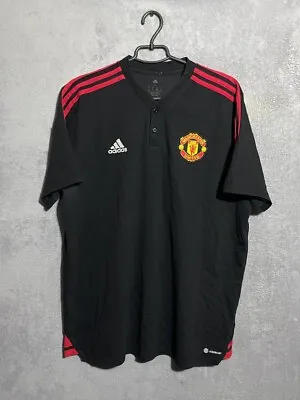 Manchester United Training Jersey Football Polo Shirt Black Adidas Mens Size XL • $29.74