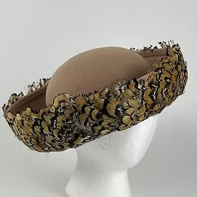 Vintage 1950s Mr Song Creative Classic Wool Hat  W/ Pheasant Feathers Size 6 7/8 • $24.99