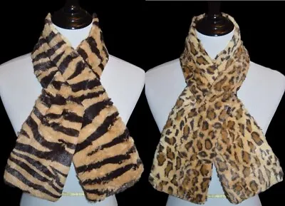 A By Adrienne Reversible Faux Fur Pull Through Animal Print Scarf Leopard Tiger • $34.99