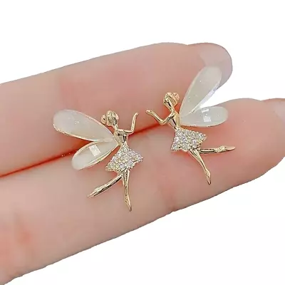 Women's Beautiful Gold Colour Fairy Earrings With Crystals & Acrylic Wings • $5.05