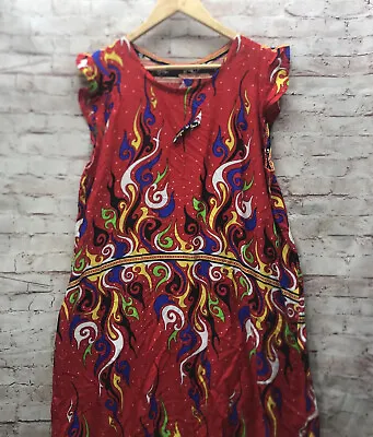Women's Dress One Size Fits Most Fire Red Swirl Patten Colorful MooMoo • $21.04