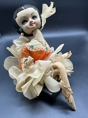 Vintage Bradley Big Eyes Asian Dancing Doll Sitting On Wood Base  9” Japan Gift • $21.50