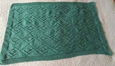 Lovely Hand Knitted Baby Cot / Pram Blanket  Eucalyptus Colour Brand New  • £1.50
