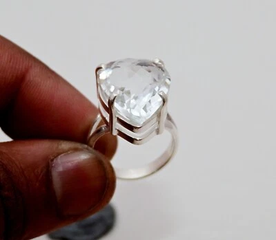 $13.99 • Buy White Topaz Gemstone Handmade 925 Sterling Silver Woman Pave Ring For Gift
