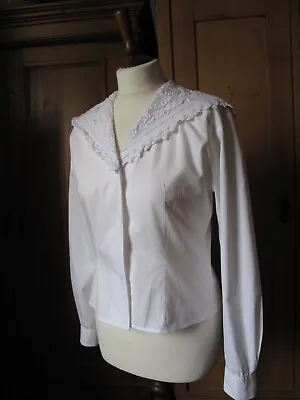 Miss Selfridge Vtg 90s White Blouse Sz 12 (10) Tape Lace Collar Cotton Shirt Top • $18.50