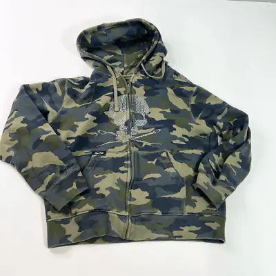 Marc Ecko Hoodie Mens Large Army Green Camo Skull Print Full Zip • $80