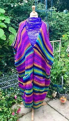 Hand Knit Colourful Cardigan / Coat ( No Sleeves ) Size 14 - 26 (U.K.) • £495