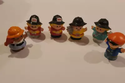 Lot Of 6 Fisher Price Little People Firefighters Constr. Wkr School Bus Driver • $17