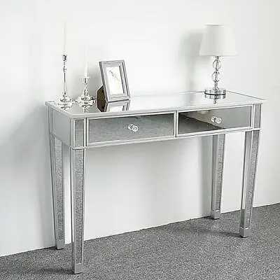 Glass Dressing Table Mirrored Drawers Console Vanity Table Bedroom Make-Up • £99.99