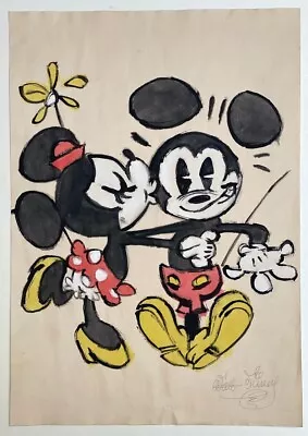 Walt Disney (Handmade) Drawing On Old Paper Signed & Stamped Vtg Art • $110