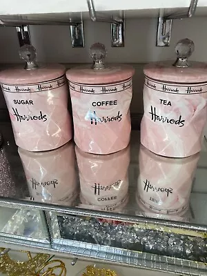 Harrods Marble Canisters Tea Coffee Sugar Jar Storage Set Airtight Pink Gift • £39.99