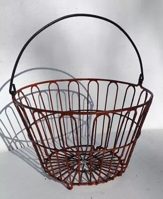 Vintage Antique Egg Basket  Wire Country  Farm Produce Hanging Planter Orange • $38