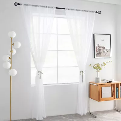 Curtains Eyelets Ring Top 1/2 Panels Butterfly Window Sheer Drapes Living Room • $11.49