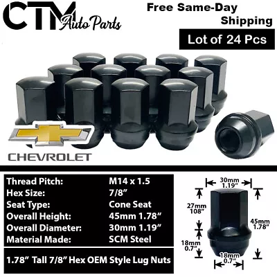 24x Black Chevy OEM Factory Lug Nuts M14x1.5 Silverado Tahoe Suburban Colorado • $31.27