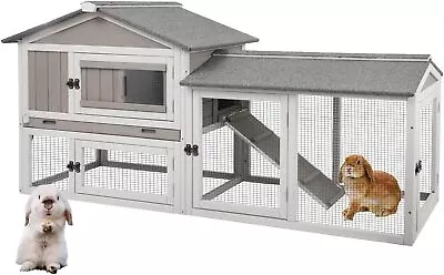 PetsCosset Rabbit Hutch Bunny Hutch Indoor Outdoor 2-Story Wooden Rabbit Cage • $139.99