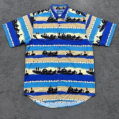 Vintage Wrangler Western Shirt Mens Large Blue Button Up Short Sleeve Aztec • $25