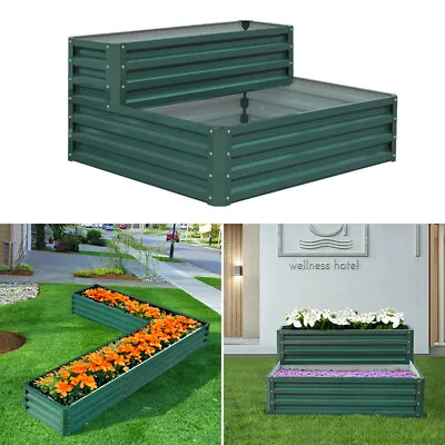 Garden Metal Raised Vegetable Planter Outdoor Flower Trough Herb Grow Bed Box • £45.95