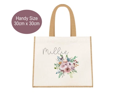 £9.95 • Buy Personalised Handy Jute Bag Tote Shopping Lunch Borrow Bridesmaid Bride Gift