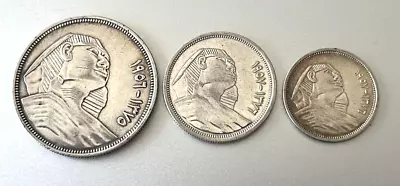 Egypt Sphinx Silver Set 1956-1957 ( 20 10 5 Qirsh/ Piastres ) 3 Coins KM 382-384 • $59.99