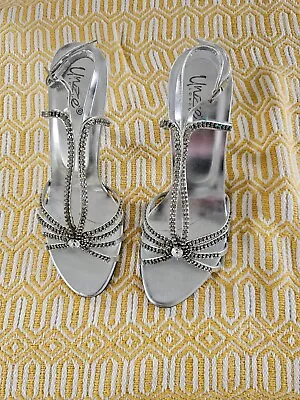 UNZE Silver Diamanté  High Heel Party Sandals Shoes Size 6(EU 39) Good Condition • £16