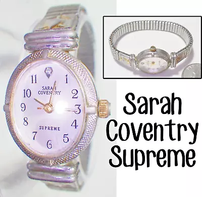 Vtg SARH COVENTRY SUPREME Diamond Accent Quartz Watch LSS041 Tulip Flex SS Band • $17.39