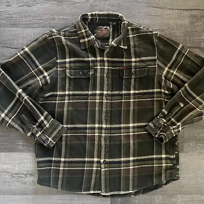 Orvis Flannel Shirt Mens Xlarge Heavy Duty Outdoor Pockets Green Brushed Plaid • $22.95