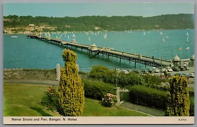 Menai Straits And Pier Bangor Gwynedd North Wales Vintage Postcard • £6