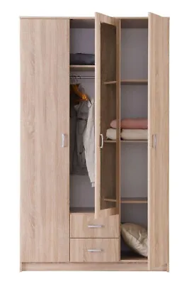 Hana Oak Effect 3 Door 2 Drawer Wardrobe With Mirror Shelves And Hanging Rail • £299