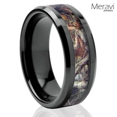 Tungsten Real Oak Forest Camo Ring Brown Mossy Tree Wedding Band Mens Black 8mm • $15.26