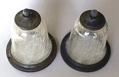 VTG Pair Of Porch Outdoor Bell Shaped Clear Crackle  Glass Retro Light Fixtures • $39.98