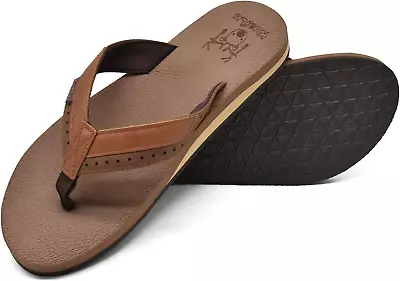 Men's Leather Flip Flops With Arch Support - Premium Yoga Mat Thong Sandals • $18.20