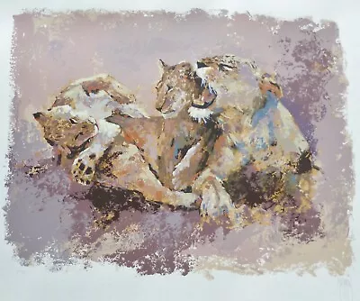 Mark King (1931-2014)  Lioness & Her Cubs  SERIGRAPH HAND SIGNED British Artist  • $475