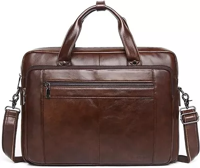 Mens BAIGIO Dark Brown Leather Laptop Briefcase Messenger Bag - Z03 • £14.99