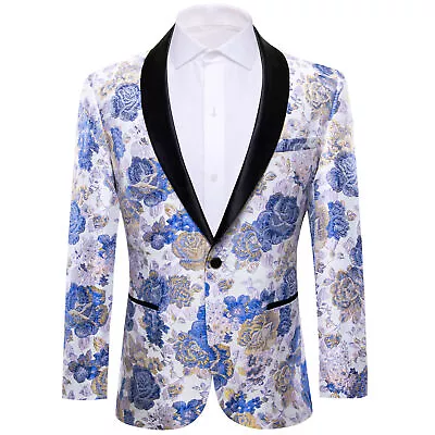 Barry Wang Mens Suit Gold Green Blue Floral Elegant Blazer One Button Coats • $55.99