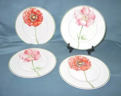 4 Villeroy & Boch Flora Floral Poppy & Wild Rose Ceramic 8 1/2  Salad Plate • $64.95